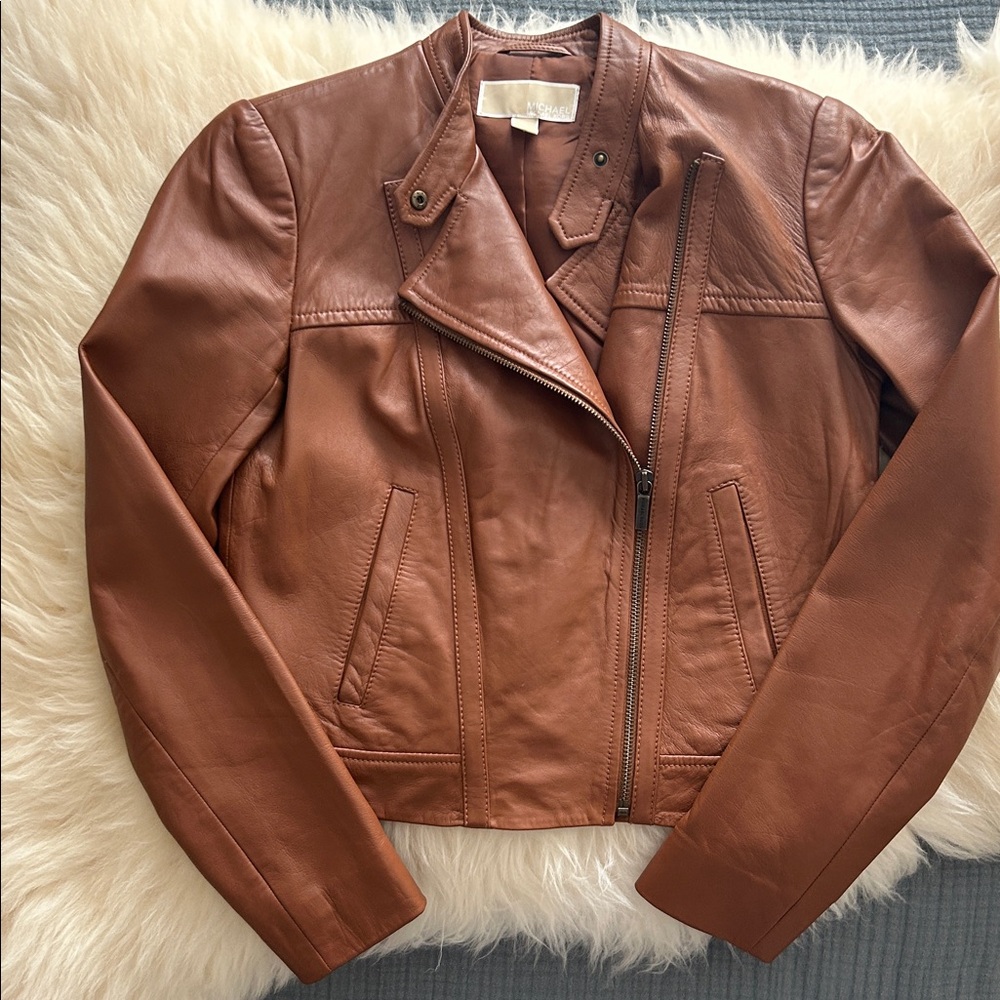 Michael Kors Cognac Tan Leather Jacket